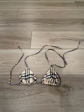 Women’s BURBERRY Nova Check Triangle String Bikini Top M Beige Swimsuit